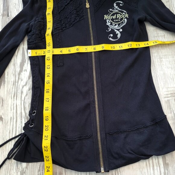 HARD ROCK café women M black leopard Puna Cana graphic zip up hoodie.Y2k style. - Picture 6 of 6